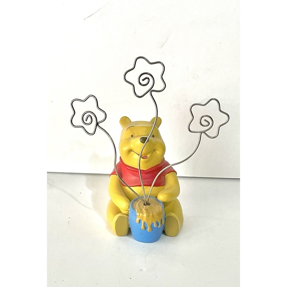 Disney Winnie The Pooh Honey Pot Figurine Metal Flower Photo/Note Holder